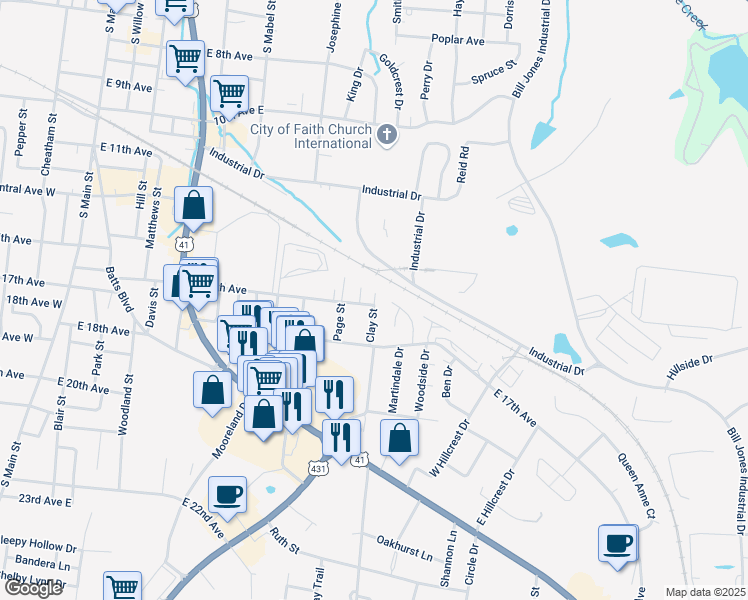 map of restaurants, bars, coffee shops, grocery stores, and more near 1517 Clay Street in Springfield