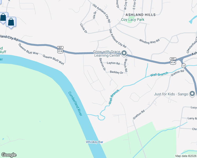map of restaurants, bars, coffee shops, grocery stores, and more near 920 Beacon Drive in Clarksville