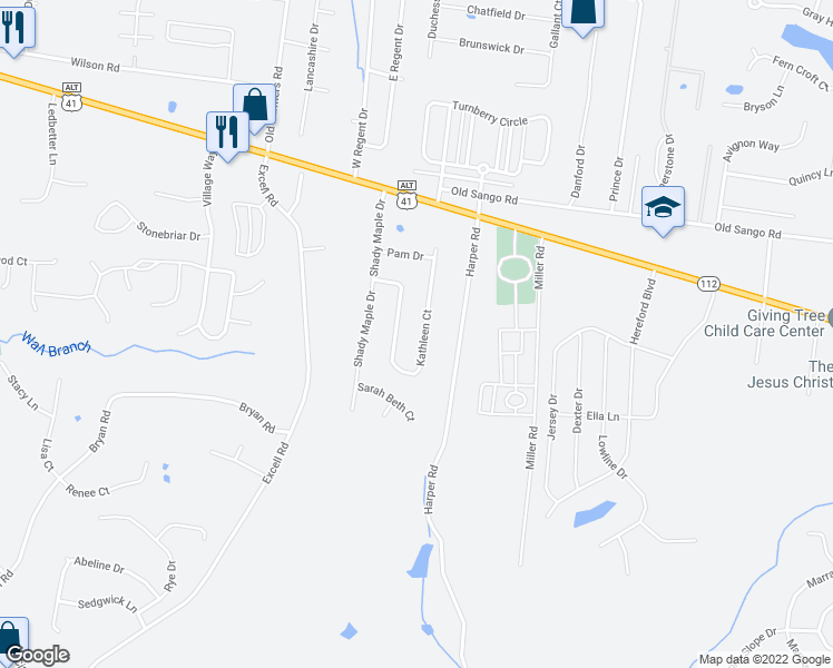 map of restaurants, bars, coffee shops, grocery stores, and more near 230 Kathleen Court in Clarksville