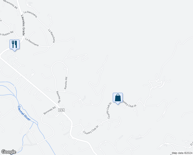 map of restaurants, bars, coffee shops, grocery stores, and more near 13369 Middle Canyon Road in Carmel Valley