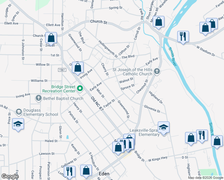 map of restaurants, bars, coffee shops, grocery stores, and more near 420 Greenwood Street in Eden