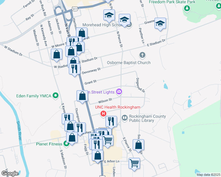map of restaurants, bars, coffee shops, grocery stores, and more near in Eden