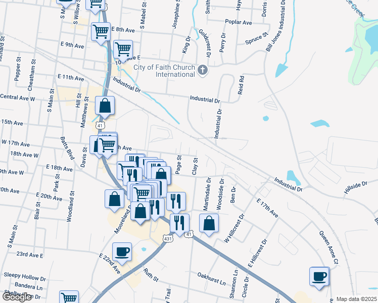 map of restaurants, bars, coffee shops, grocery stores, and more near 1517 Clay Street in Springfield