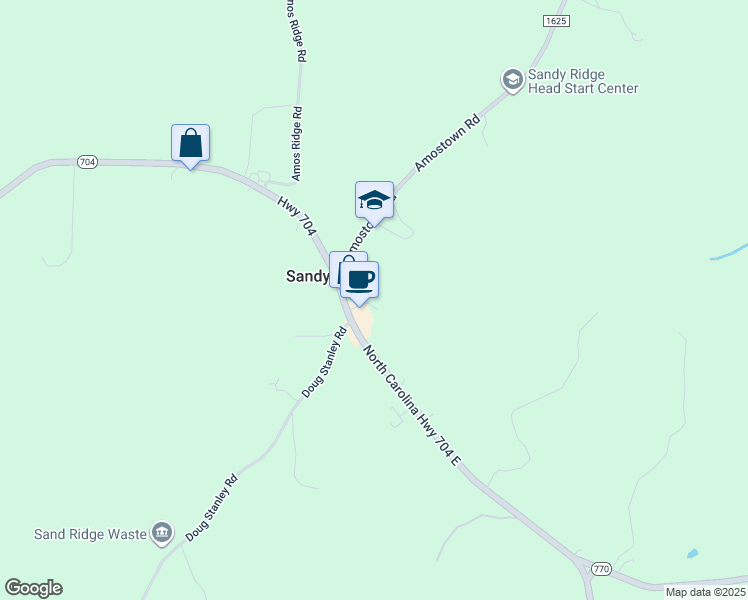 map of restaurants, bars, coffee shops, grocery stores, and more near Highway 704 in Sandy Ridge