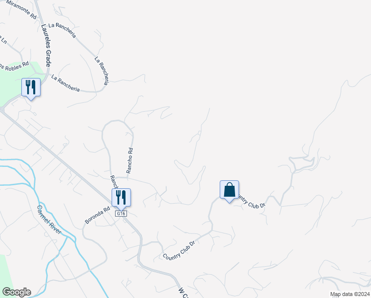 map of restaurants, bars, coffee shops, grocery stores, and more near 13369 Middle Canyon Road in Carmel Valley