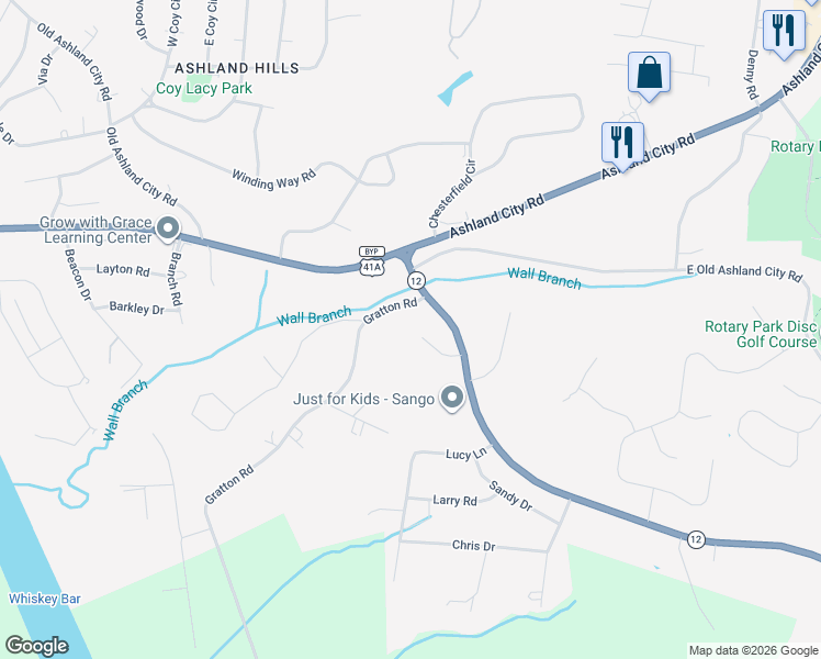 map of restaurants, bars, coffee shops, grocery stores, and more near 910 Douglas Lane in Clarksville