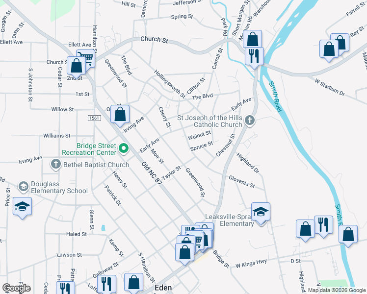 map of restaurants, bars, coffee shops, grocery stores, and more near 420 Greenwood Street in Eden
