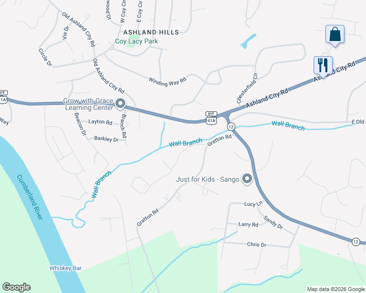 map of restaurants, bars, coffee shops, grocery stores, and more near 962 Gratton Road in Clarksville
