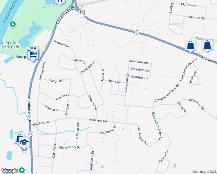 map of restaurants, bars, coffee shops, grocery stores, and more near 310 Meadow Green Drive in Clarksville