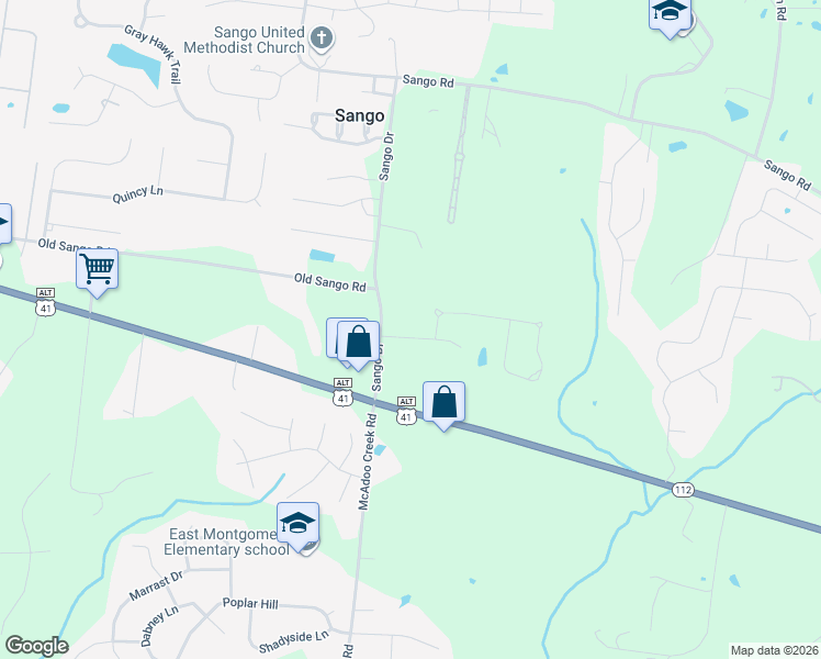 map of restaurants, bars, coffee shops, grocery stores, and more near 3404 Sango Crossing in Clarksville