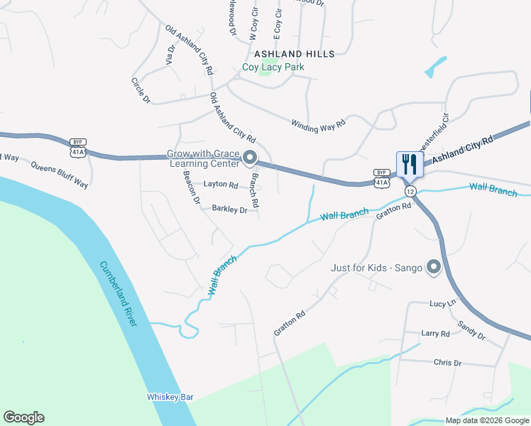 map of restaurants, bars, coffee shops, grocery stores, and more near 915 Branch Road in Clarksville