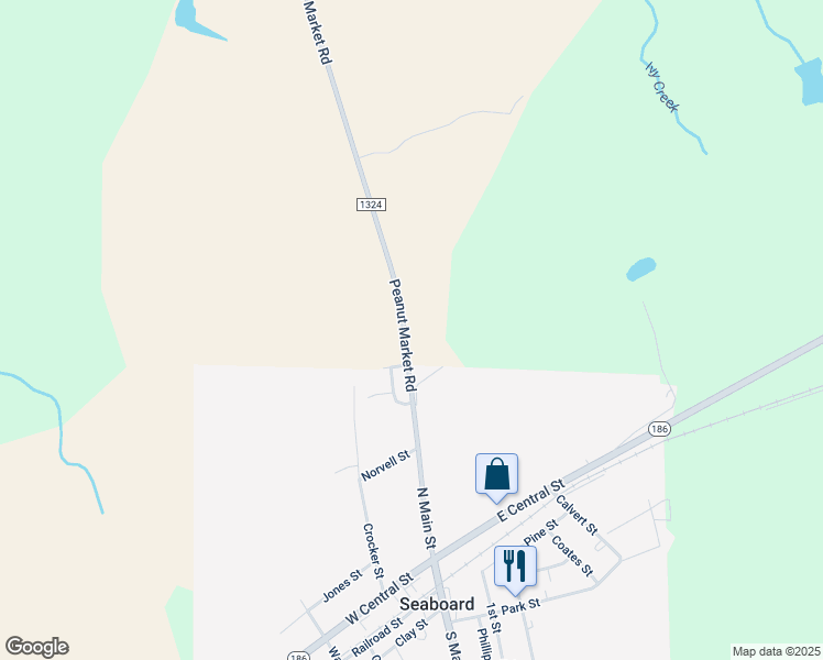 map of restaurants, bars, coffee shops, grocery stores, and more near 436 Peanut Market Road in Seaboard