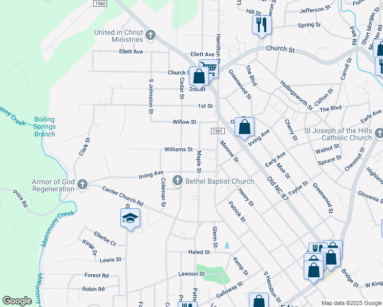 map of restaurants, bars, coffee shops, grocery stores, and more near 219 Maple Street in Eden
