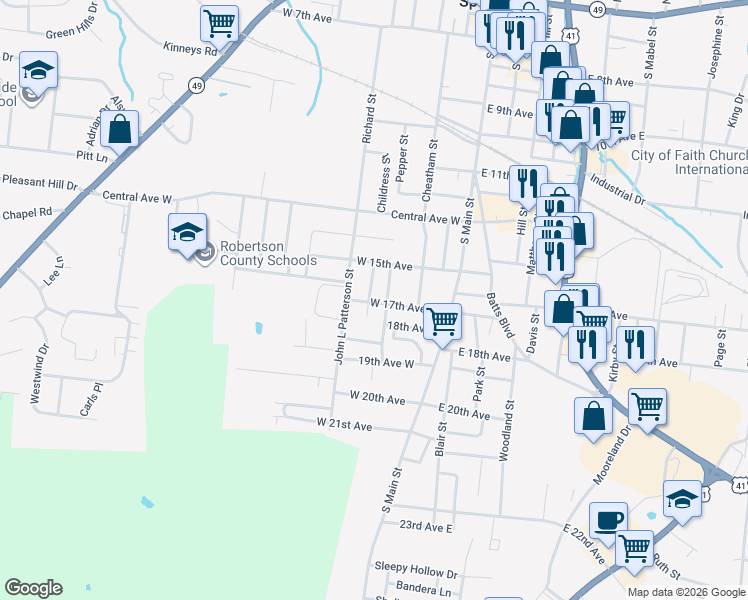 map of restaurants, bars, coffee shops, grocery stores, and more near 1507 1/2 Bessie Street in Springfield