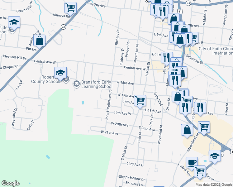 map of restaurants, bars, coffee shops, grocery stores, and more near 1507 1/2 Bessie Street in Springfield