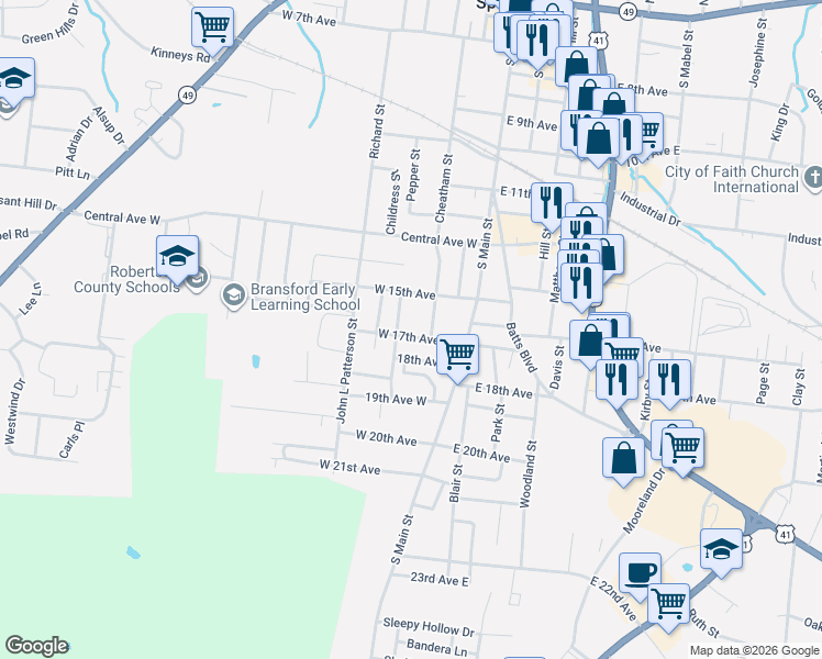 map of restaurants, bars, coffee shops, grocery stores, and more near 1504 Leota Street in Springfield