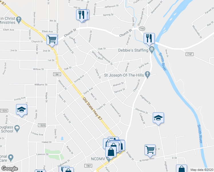 map of restaurants, bars, coffee shops, grocery stores, and more near 407 Glovenia Street in Eden