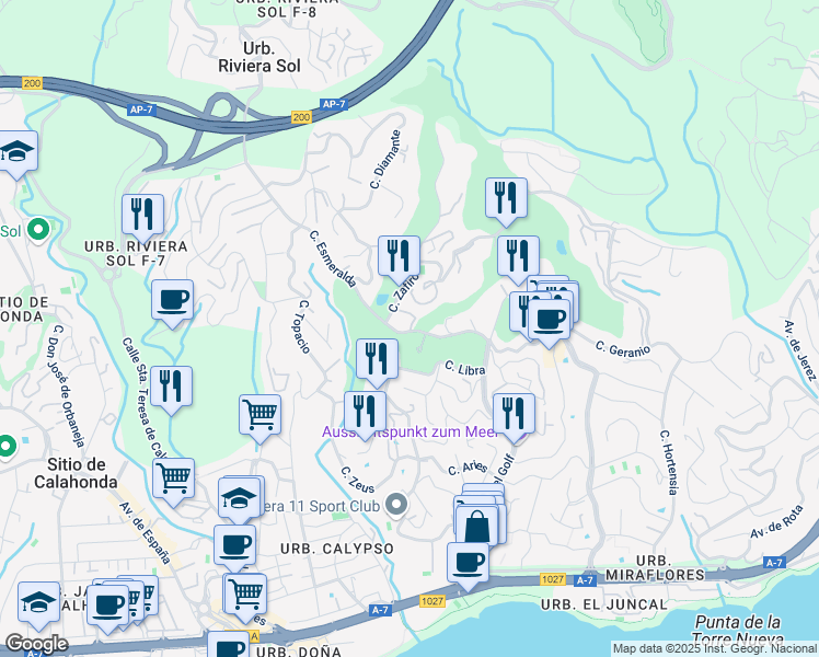 map of restaurants, bars, coffee shops, grocery stores, and more near 16 Calle Esmeralda in Málaga