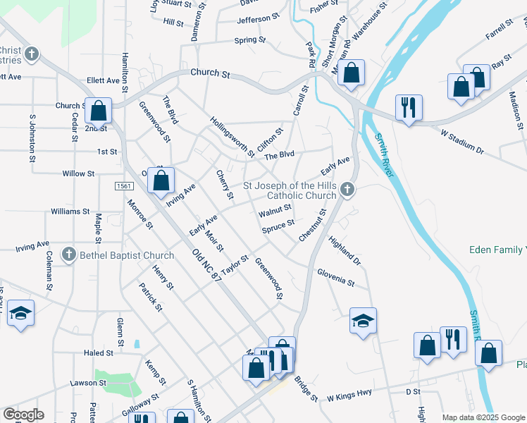 map of restaurants, bars, coffee shops, grocery stores, and more near 521 Walnut Street in Eden