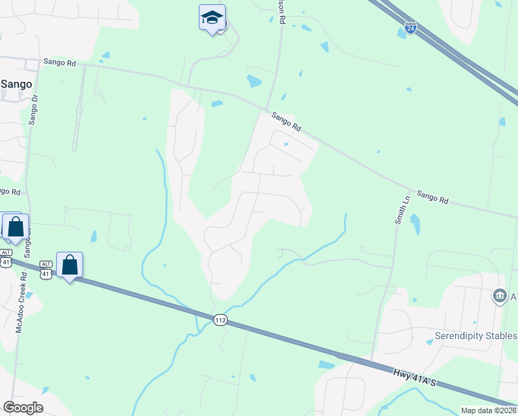 map of restaurants, bars, coffee shops, grocery stores, and more near 268 Towes Lane in Clarksville