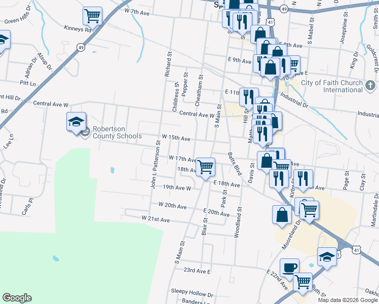 map of restaurants, bars, coffee shops, grocery stores, and more near 1504 Leota Street in Springfield