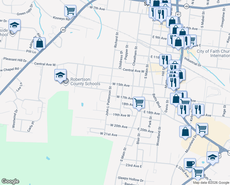 map of restaurants, bars, coffee shops, grocery stores, and more near 1507 1/2 Bessie Street in Springfield