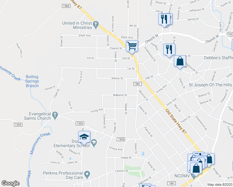 map of restaurants, bars, coffee shops, grocery stores, and more near 1017 Williams Street in Eden