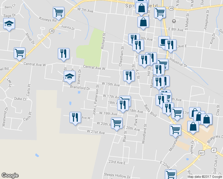 map of restaurants, bars, coffee shops, grocery stores, and more near 1504 Leota Street in Springfield