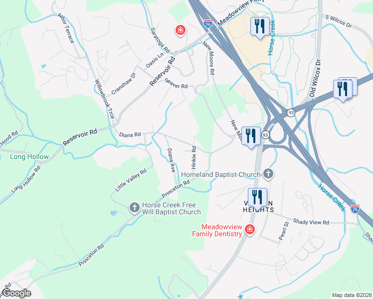 map of restaurants, bars, coffee shops, grocery stores, and more near 2233 Hinkle Road in Kingsport