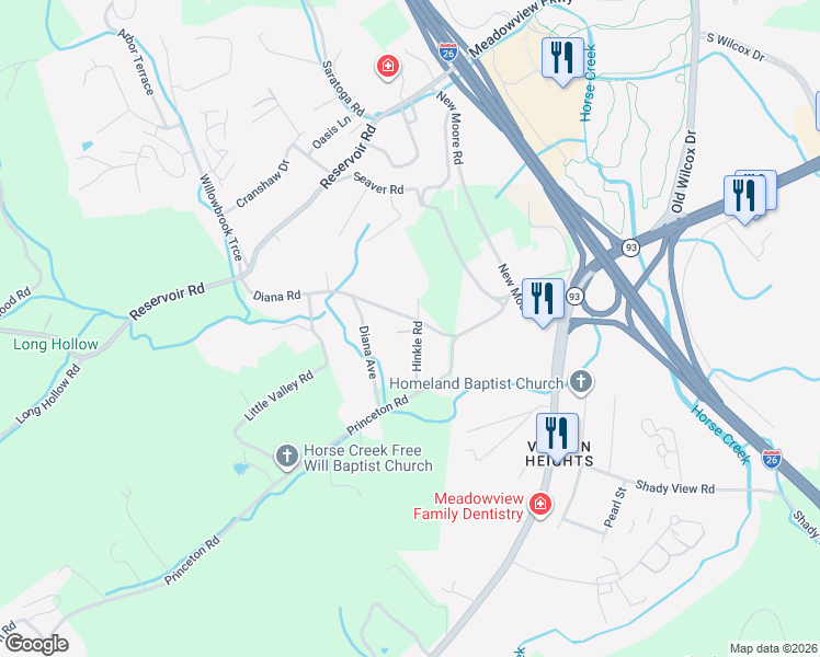 map of restaurants, bars, coffee shops, grocery stores, and more near 2233 Hinkle Road in Kingsport
