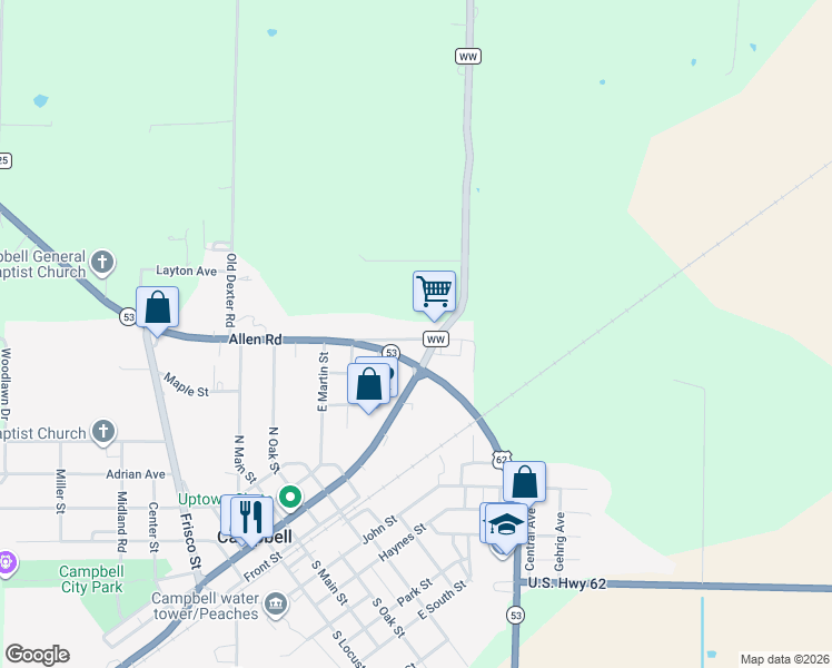 map of restaurants, bars, coffee shops, grocery stores, and more near 114 Allen Road in Campbell