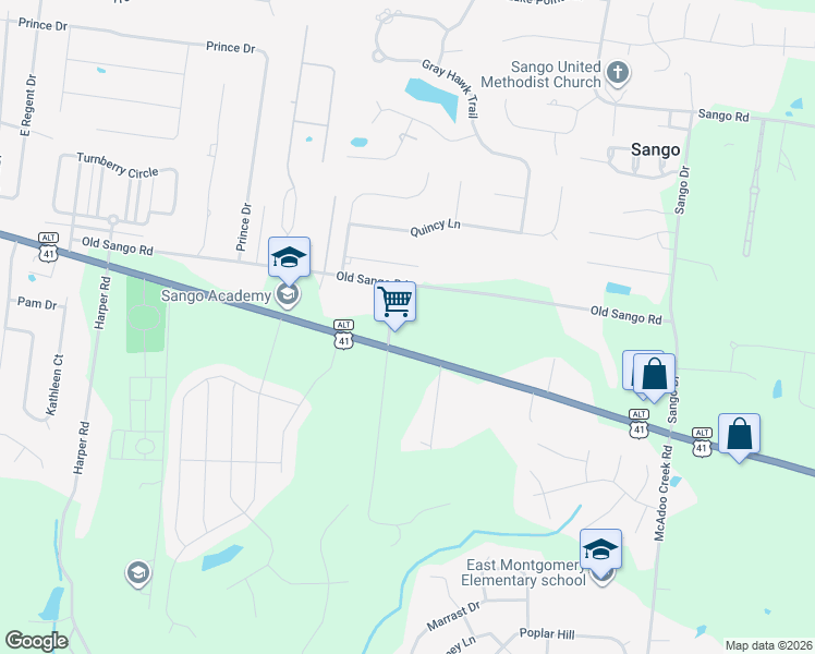 map of restaurants, bars, coffee shops, grocery stores, and more near 3151 Highway 41a South in Clarksville