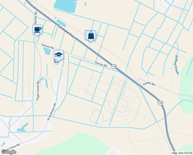 map of restaurants, bars, coffee shops, grocery stores, and more near Survey Road in Moyock