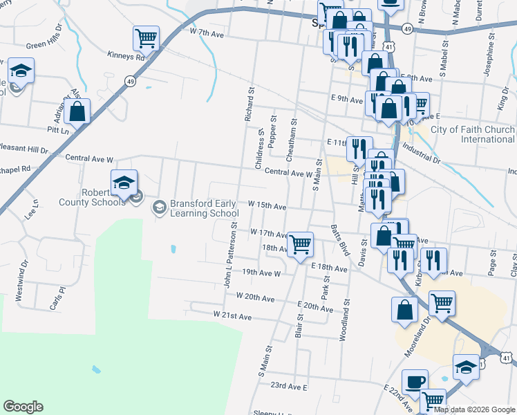 map of restaurants, bars, coffee shops, grocery stores, and more near 1507 1/2 Bessie Street in Springfield