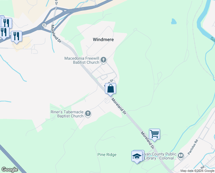 map of restaurants, bars, coffee shops, grocery stores, and more near 909 Moreland Dr in Kingsport
