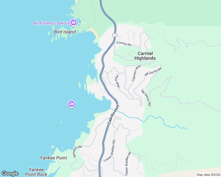 map of restaurants, bars, coffee shops, grocery stores, and more near 112 Pine Way in Carmel-by-the-Sea