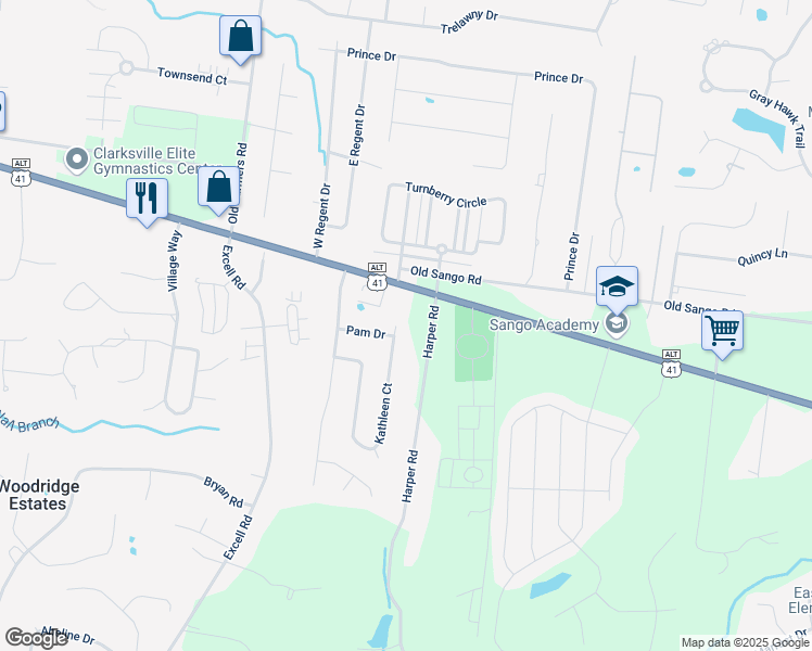 map of restaurants, bars, coffee shops, grocery stores, and more near 203 Kathleen Court in Clarksville