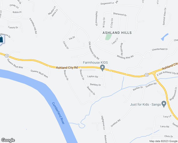 map of restaurants, bars, coffee shops, grocery stores, and more near 2108 Ashland City Road in Clarksville