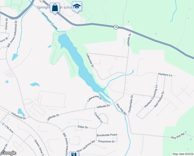 map of restaurants, bars, coffee shops, grocery stores, and more near 512 Lakeside Dr in Springfield