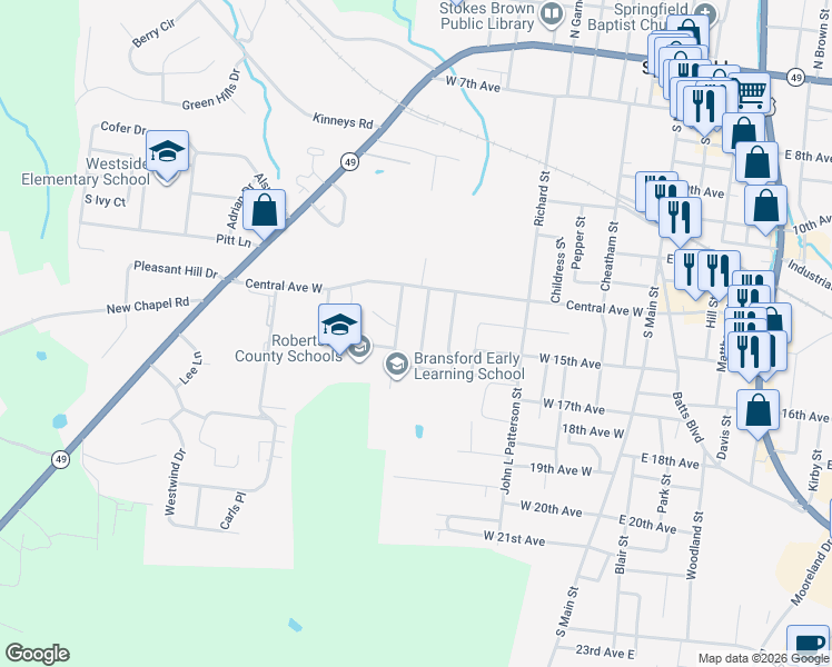 map of restaurants, bars, coffee shops, grocery stores, and more near 1306 Jarrett Drive in Springfield