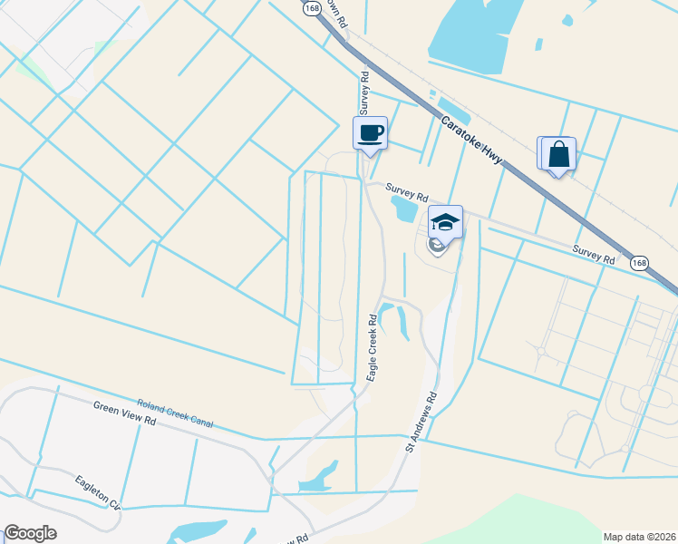 map of restaurants, bars, coffee shops, grocery stores, and more near 120 Survey Road in Moyock