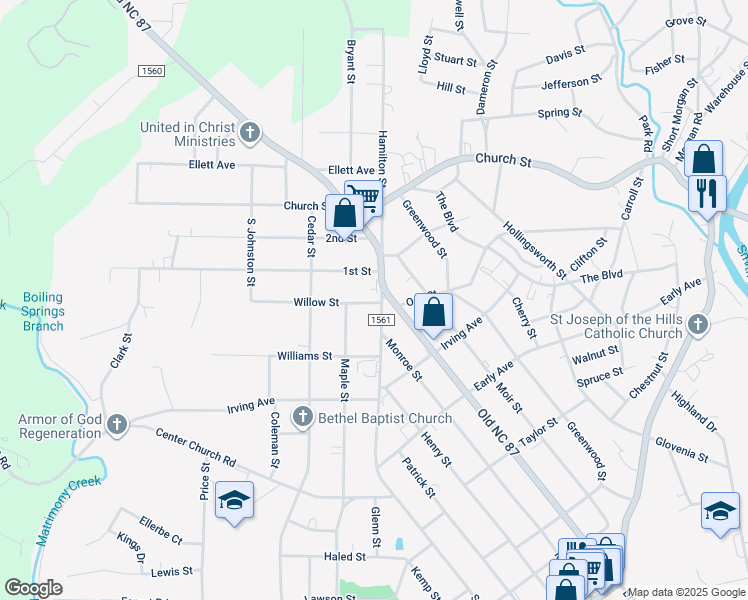 map of restaurants, bars, coffee shops, grocery stores, and more near 151 South Hamilton Street in Eden