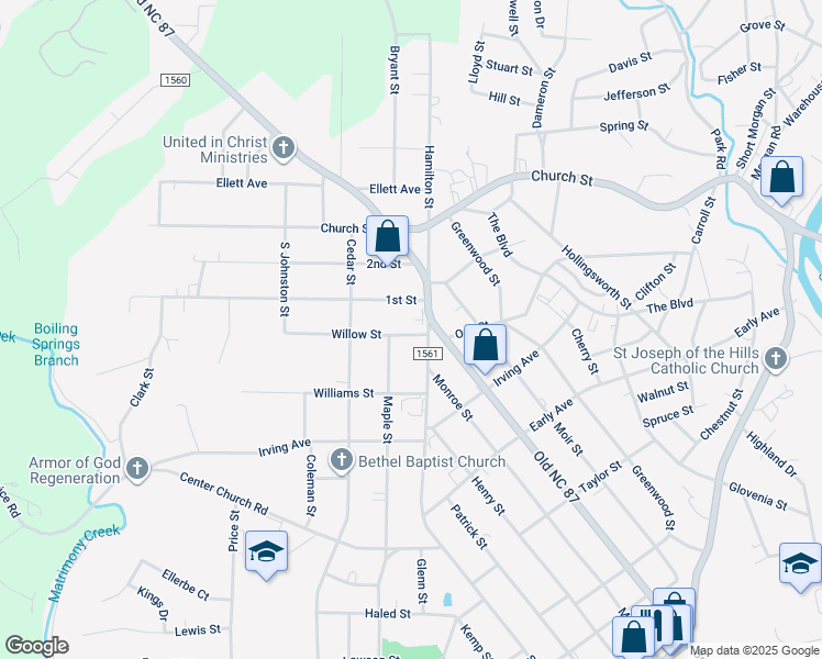 map of restaurants, bars, coffee shops, grocery stores, and more near 905 Willow Street in Eden