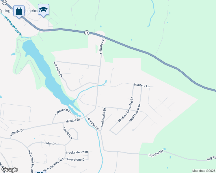 map of restaurants, bars, coffee shops, grocery stores, and more near 932 Hunters Lane in Springfield