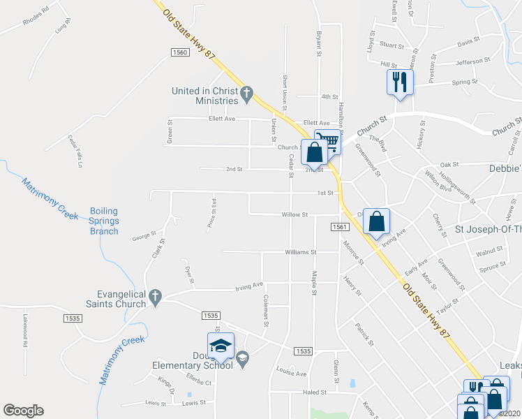 map of restaurants, bars, coffee shops, grocery stores, and more near 1121 Willow Street in Eden