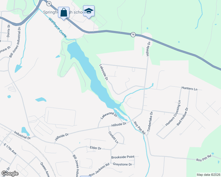 map of restaurants, bars, coffee shops, grocery stores, and more near 512 Lakeside Drive in Springfield