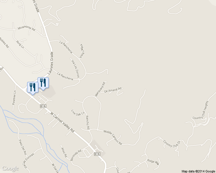 map of restaurants, bars, coffee shops, grocery stores, and more near 20 Marquard Rd in Carmel Valley
