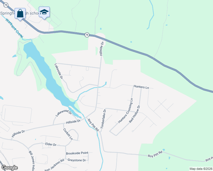 map of restaurants, bars, coffee shops, grocery stores, and more near 932 Hunters Lane in Springfield