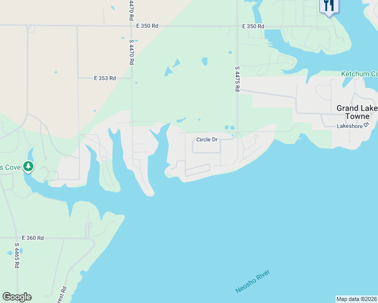 map of restaurants, bars, coffee shops, grocery stores, and more near 35647 Circle Drive in Vinita