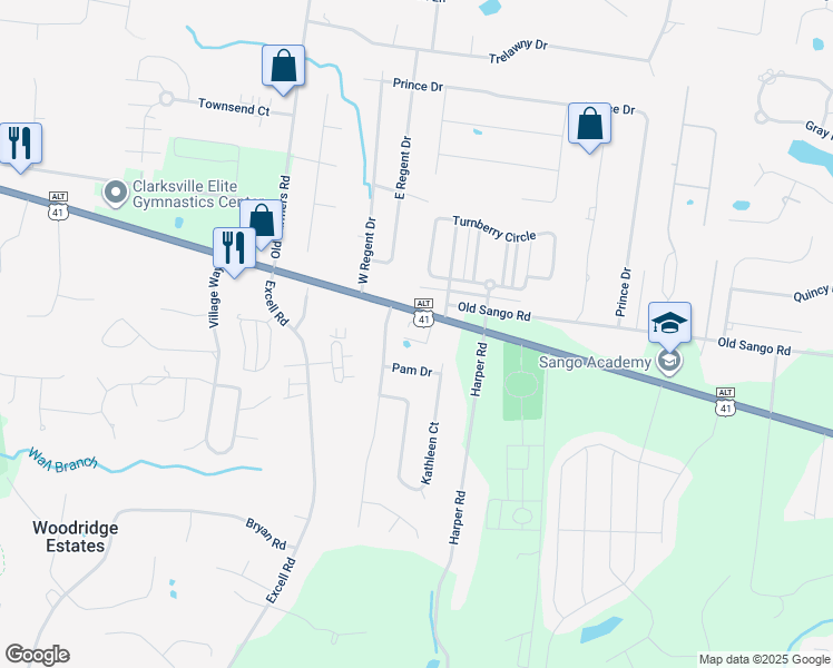 map of restaurants, bars, coffee shops, grocery stores, and more near 202 Kathleen Court in Clarksville